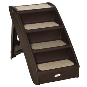 4-Level Portable Pet Stairs, Foldable Dog Ramp, Lightweight Cat Steps, with Nonslip Soft Mats, for High Bed, Sofa, Up to 44 lbs, Dark Brown