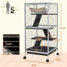 PawHut Rolling Small Animal Cage With Hammock, Ferret Cage, Chinchilla Cage, Pet Habitat With 6 Doors, Removable Tray (Option: White)