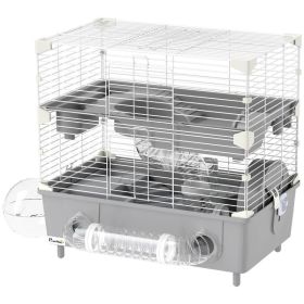 2-Tier Hamster Cage With Sand Bathroom, Running Wheel, Water Bottle, Tubes, Accessories, For Hamster, Gray (Option: Gray White)
