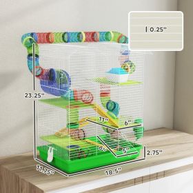 PawHut 5 Tier Hamster Cage With Tubes And Tunnels, Small Animal Cage, Rat Gerbil Cage With Water Bottle, Food Dish, Exercise Wheel, Green (Option: Green)
