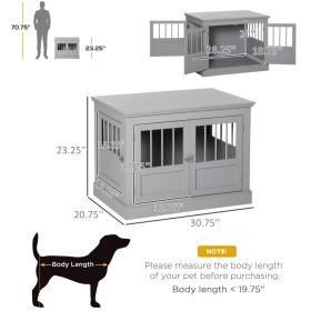 PawHut Wooden Dog Crate End Table, Dog Crate Furniture With Triple Doors, Puppy Crate For Small Dogs Indoor Use, Dark Gray (Option: Dark Gray)