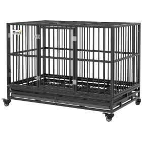 48" Heavy Duty Dog Crate Metal Cage Kennel with Lockable Wheels, Double Door and Removable Tray, gray (Option: Gray-1265x800x205 mm)