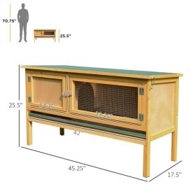 PawHut Wooden Rabbit Hutch Bunny Cage With Openable Waterproof Roof, No Leak Tray Solid Fir Wood Build For Rabbits, Chickens, Ducks (Option: Yellow and Green)